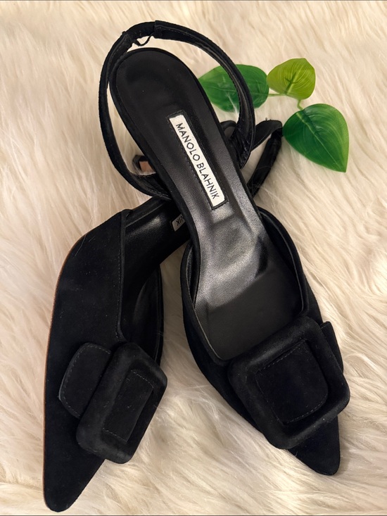 Manolo Blahnik Shoes - Manolo Blahnik Maysli Black Suede Buckle Slingbacks